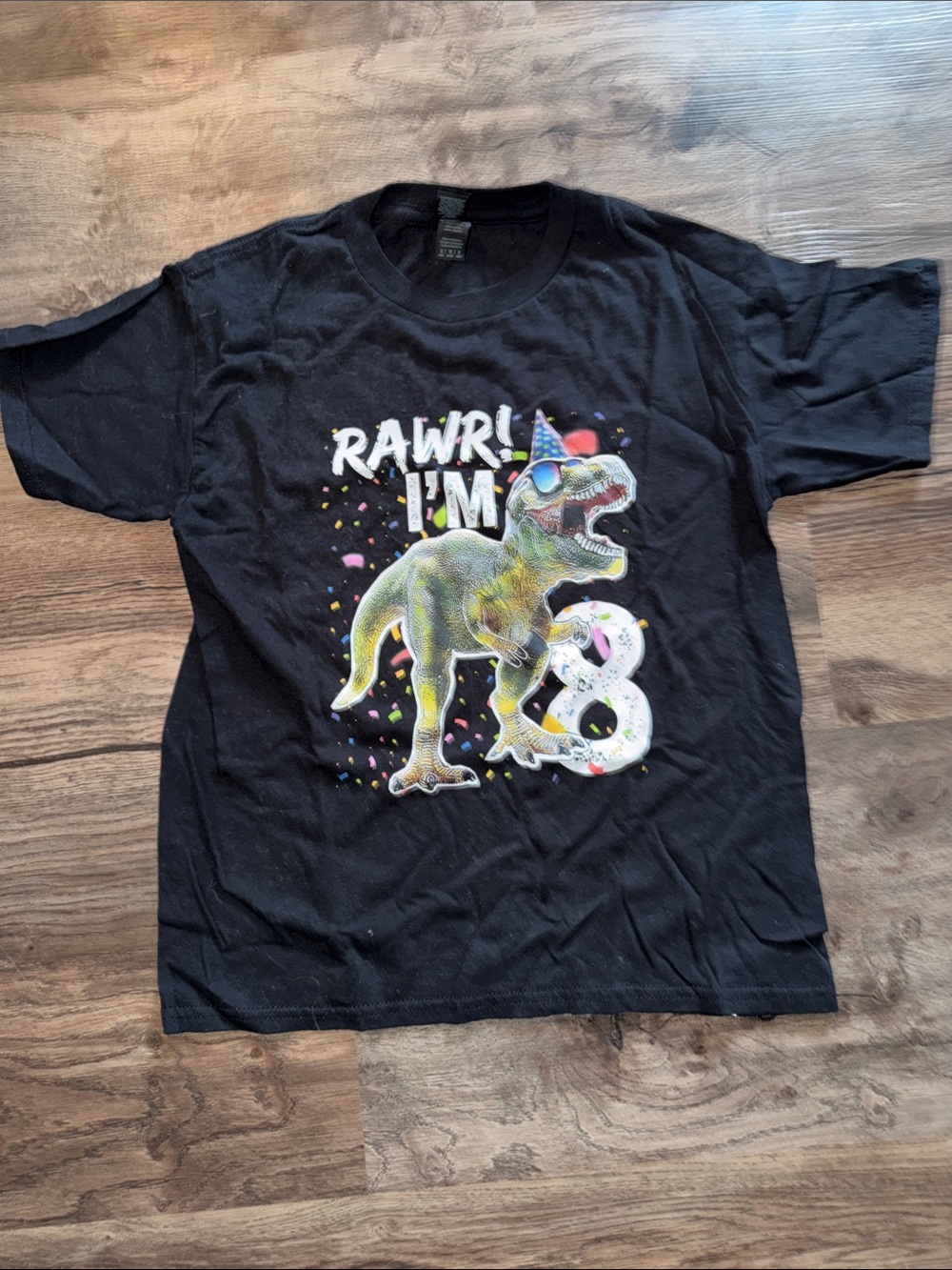 Black "RAWR! I'm 8" Dino Graphic Kids T-Shirt
